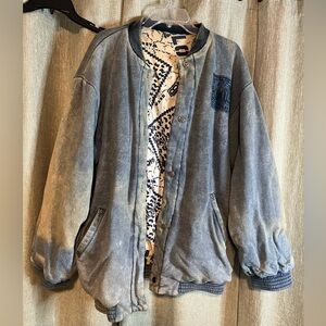 Cool Blowout Vintage reversible Button-Up puffy Jacket acid wash and patterned